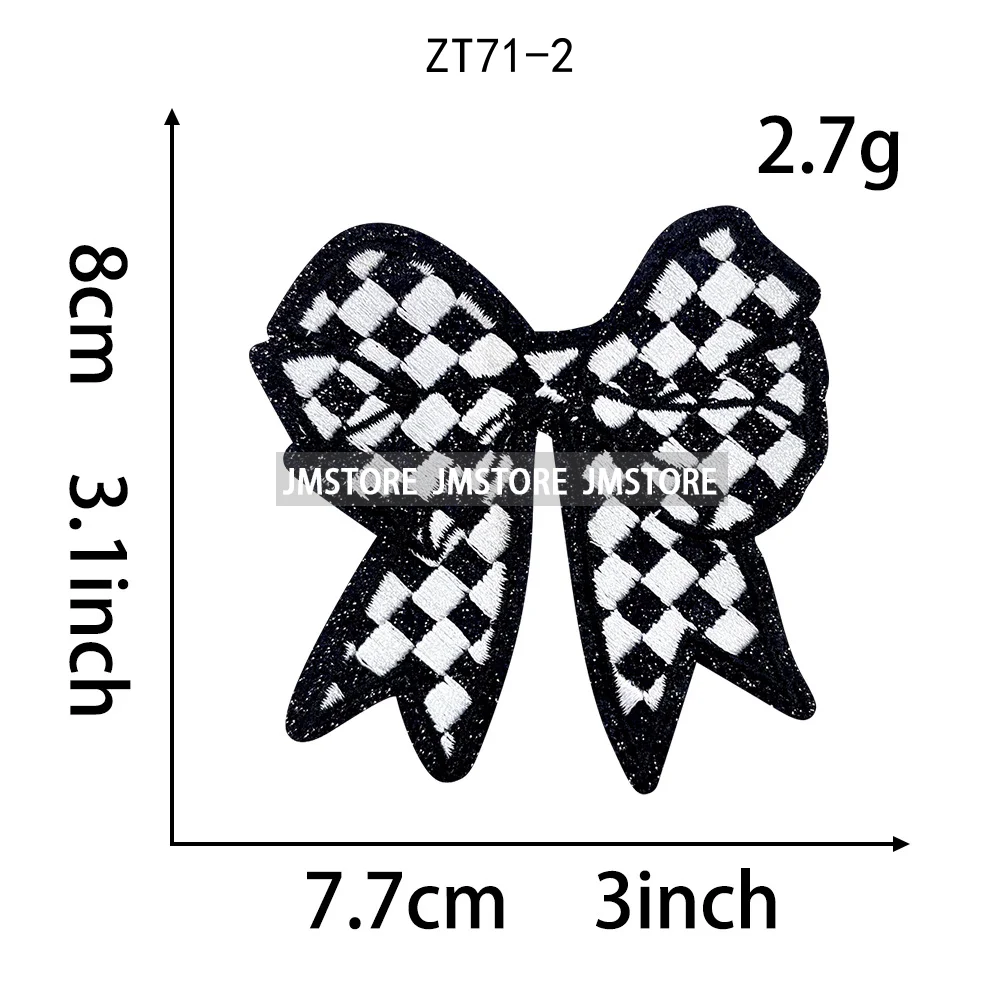 Colorful Checkered Bows Stars Sports Lover Iron on Small Emblem Thermoadhesive Sequin Embroidery Patches Applique for Sweatshirt view 2