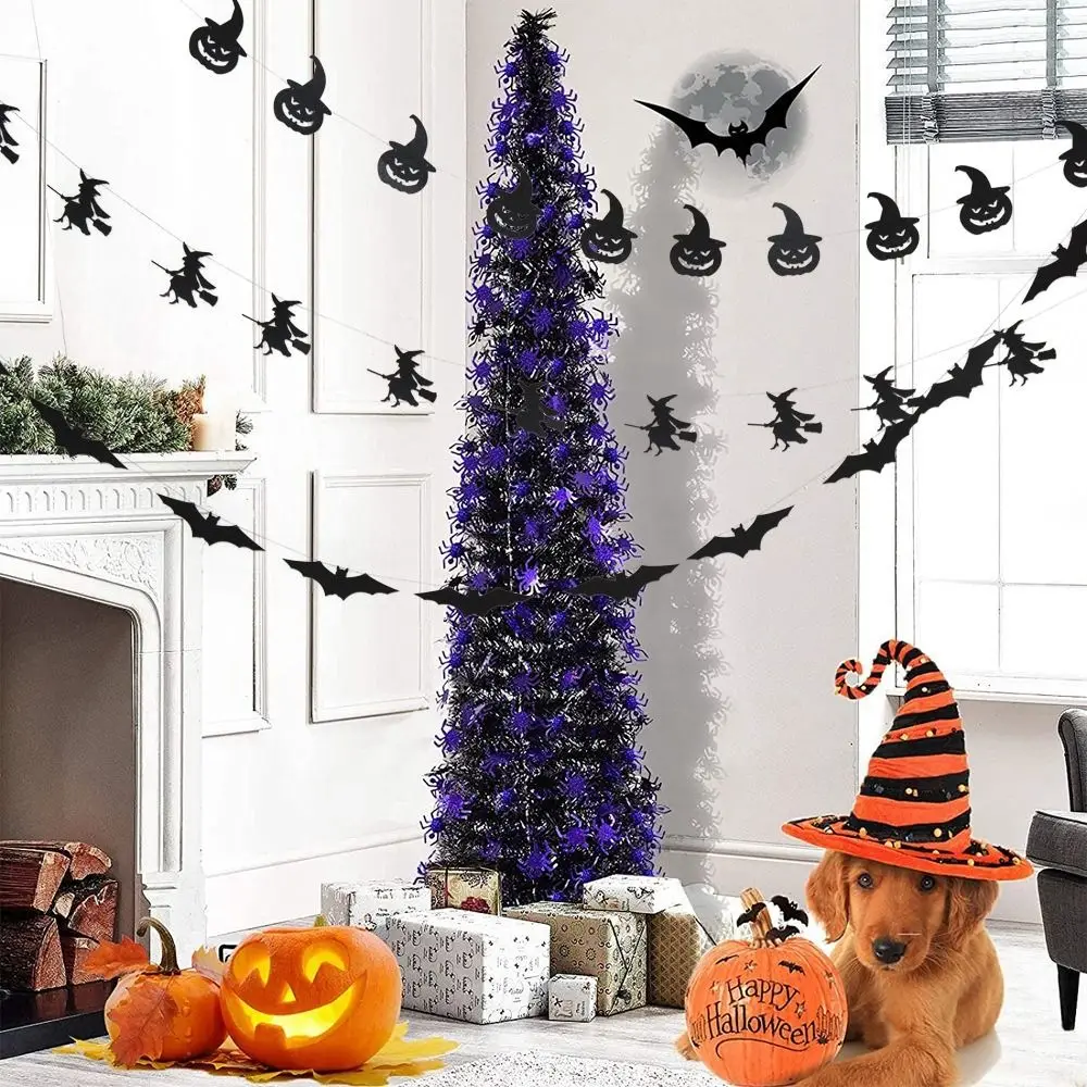 

Hanging Flags 3M Black Pumpkin Banner Pumpkin Paper Hallween Hanging Garland Bat Hanging Home