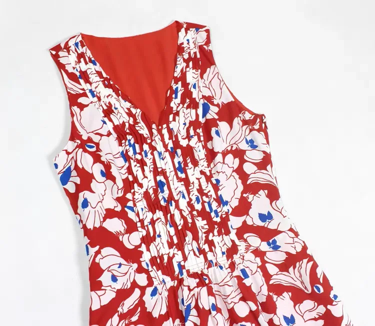 Europäisches und amerikanisches originales leichtes Luxusmarken-Damenkleid, floraler, ärmelloser, sexy V-Ausschnitt-Kurzrock im böhmischen Stil