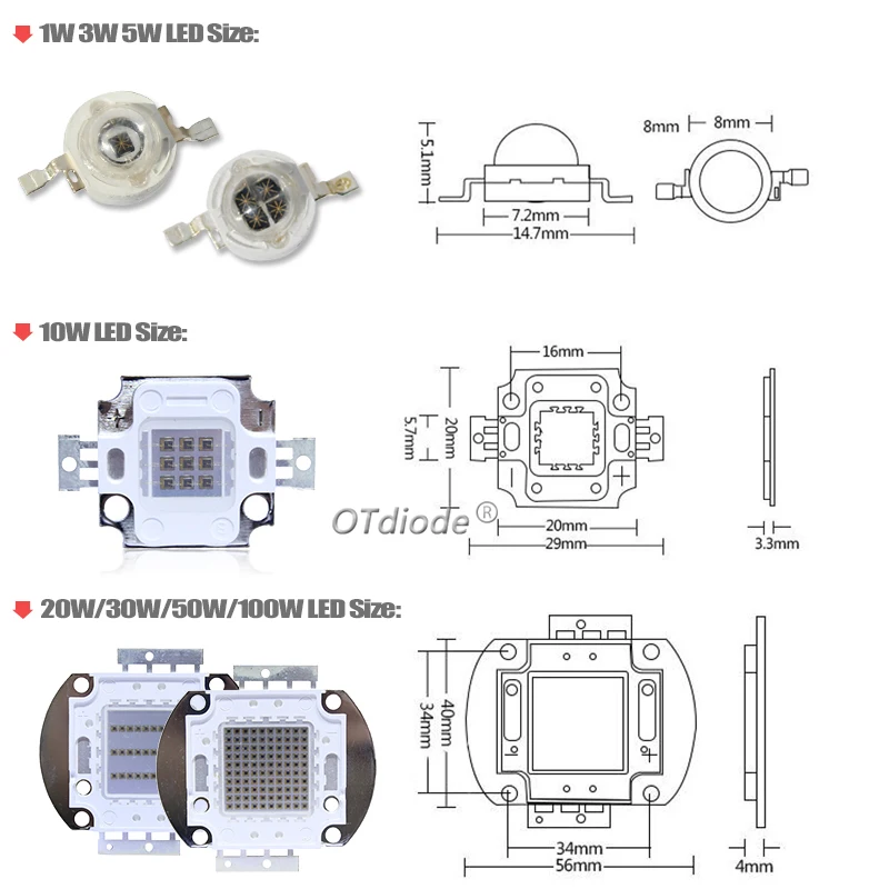 Chip LED infrarrojo IR de alta potencia, lámpara de luz Matrix para visión nocturna, 850nm, 940nm, 730nm, 3W, 5W, 10W, 20W, 50W, 100W, 850, 940nm