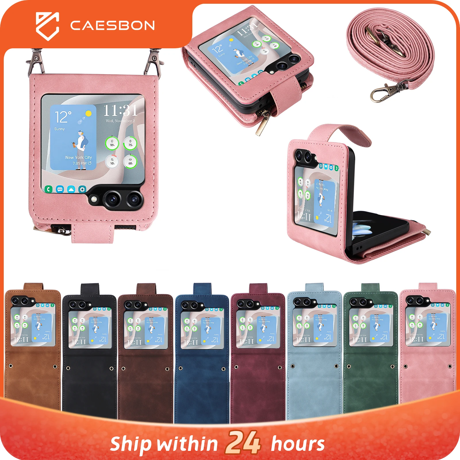 

CAESBON Leather Wallet Phone Cases For Samsung Galaxy Z flip/fold 6 /Z flip/fold 4/ Z flip/fold 3 Flip Wallet Samsung Phone Case