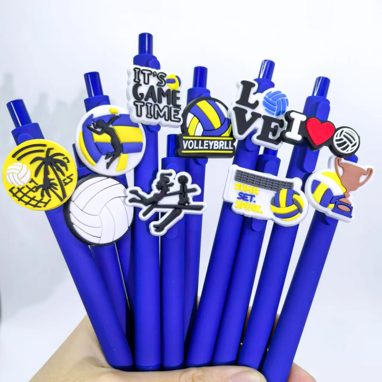 10 قطع من أقلام الكرة الطائرة الناعمة المحايدة، سلسلة رياضية بلون سادة، أدوات مكتبية للطلاب، قلم حبر جاف عشوائي #1