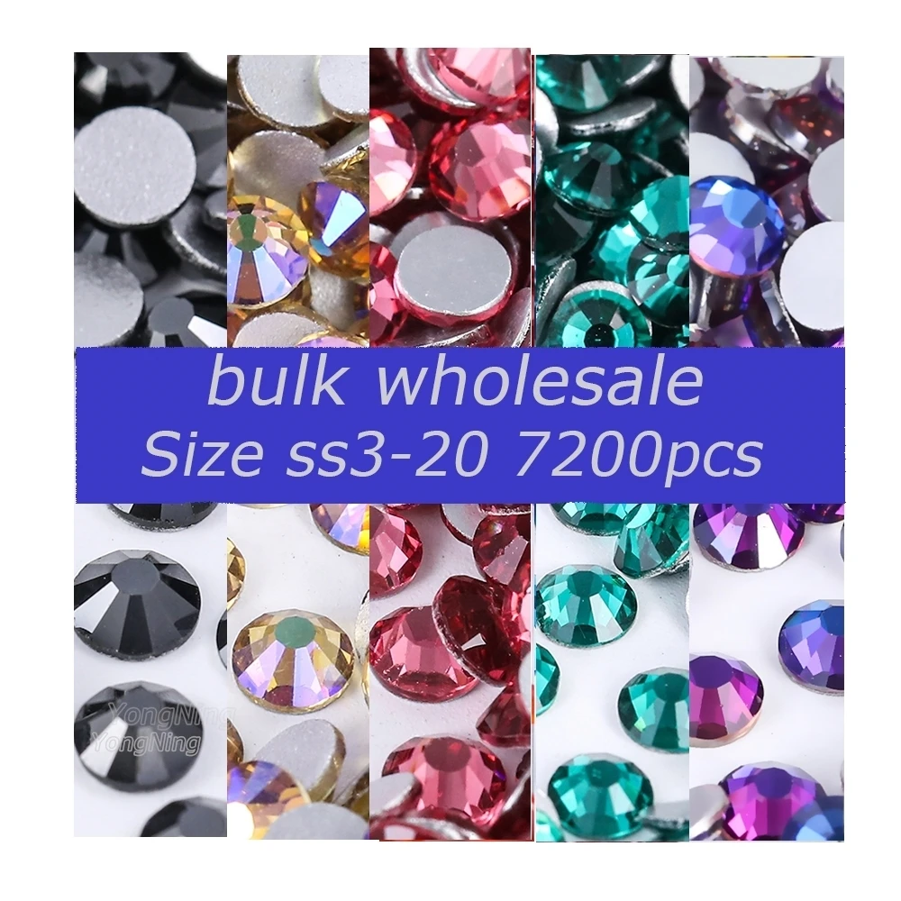 Big Package 7200pcs SS6-SS20 Wholesale Bulk  Color Non HotFix Rhinestone l nail Flat Back Crystal Strass Glitter Stone Garment