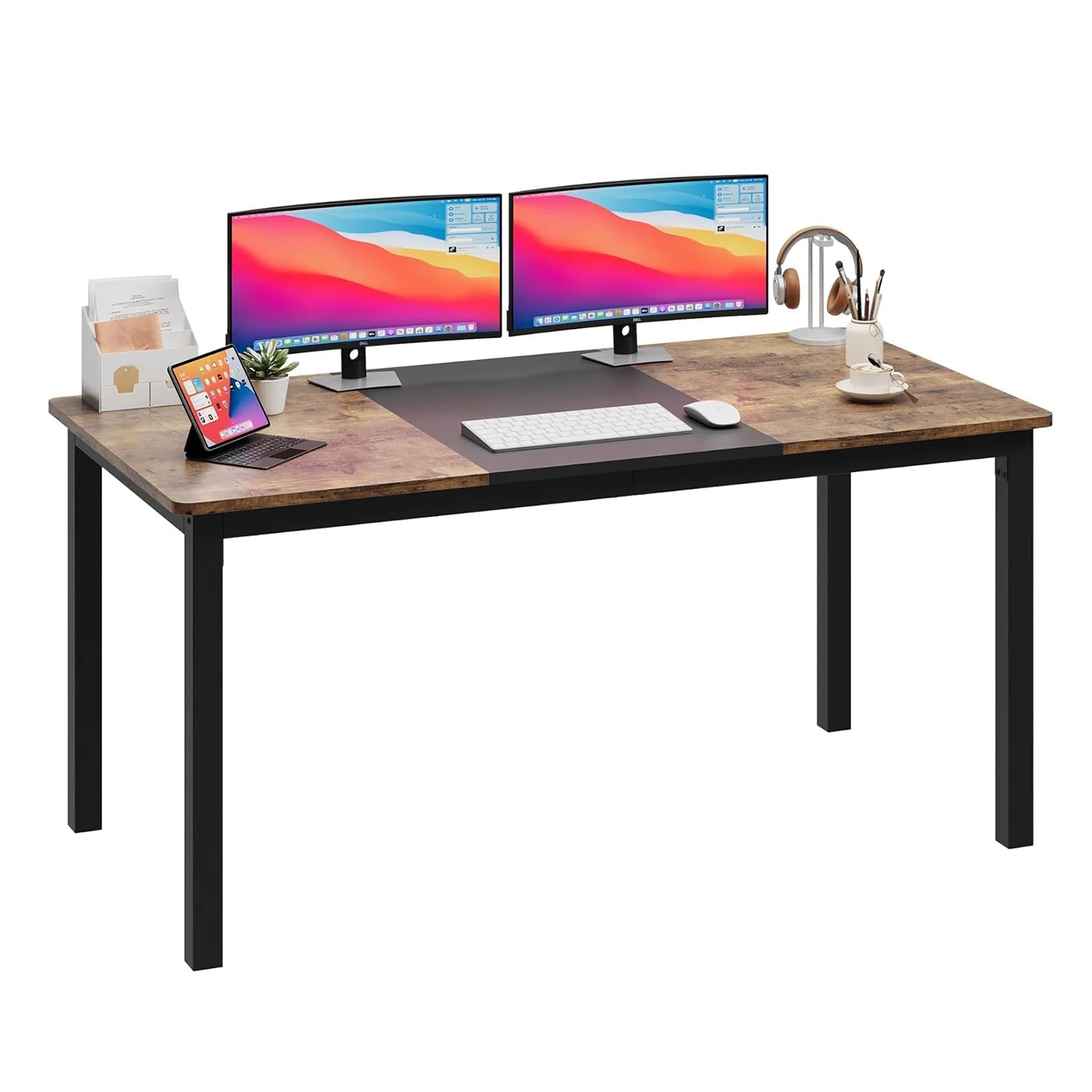 63 Inch Home Office Computer Desk, Conference Desk,Writing Desk with Black Metal Frame, for Home Dining Study Room Bedroom