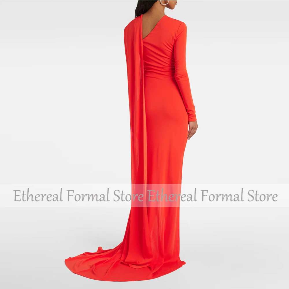 Moderne rode avondjurk met één schouder voor bruiloft Zeemeermin galajurk Vloerlengte Formele feestjurk Sweep Trein Saoedi-jurk