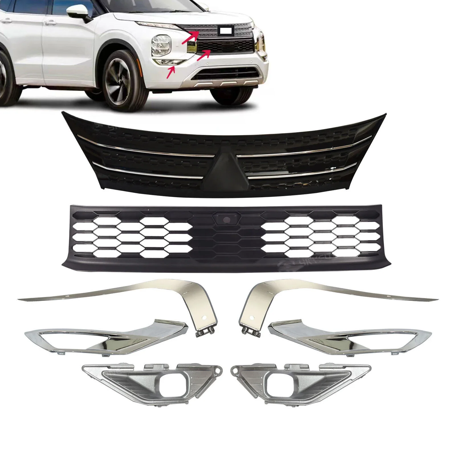 auto spare parts car front bumper accessories kit grille garnish trim molding fog lamp cover for Mitsubishi outlander 2022 2023