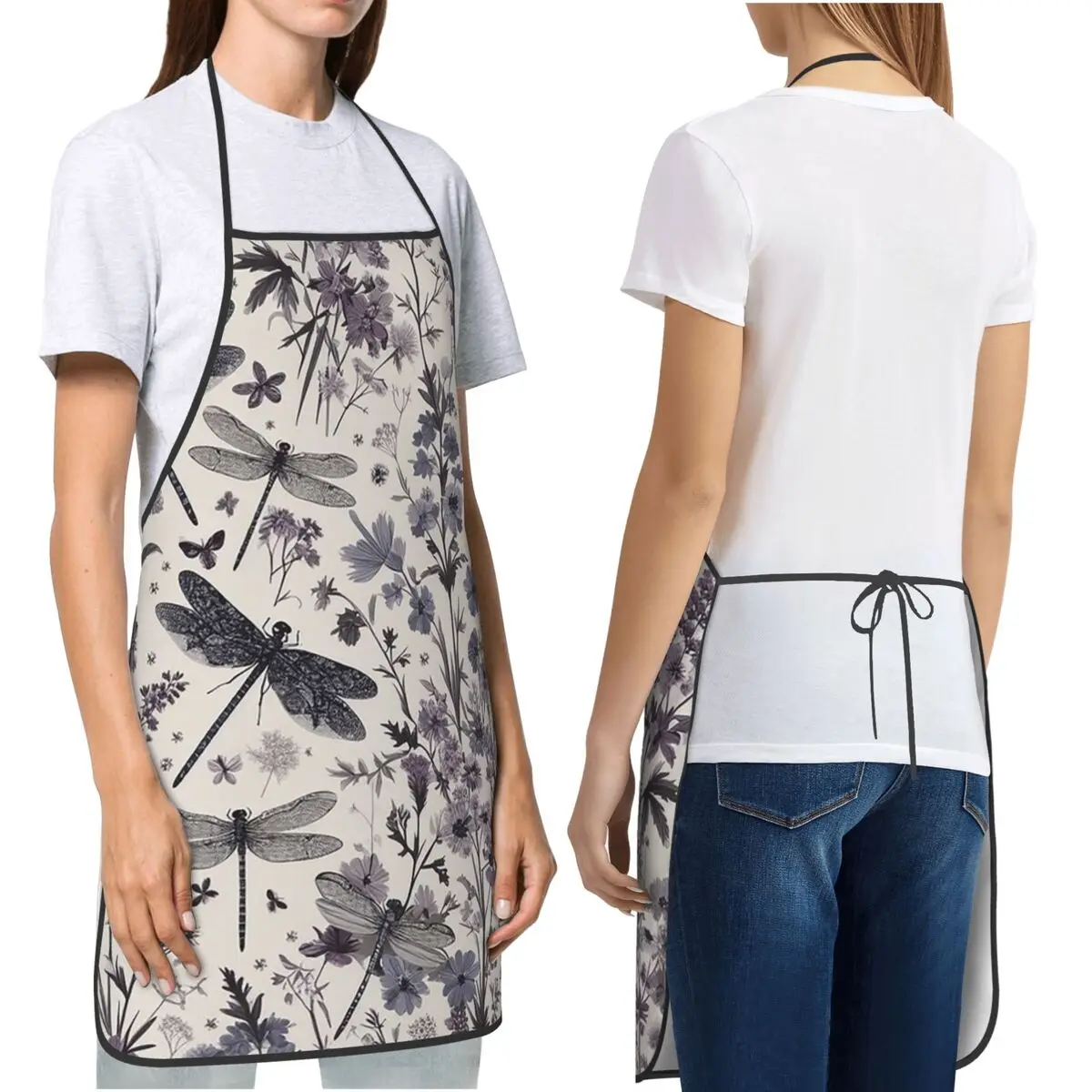 Vintage Dragonfly Pattern Artistic Apron Chef Cooking Baking Tablier Bib Kitchen Cleaning Pinafore for Women Men Gardening
