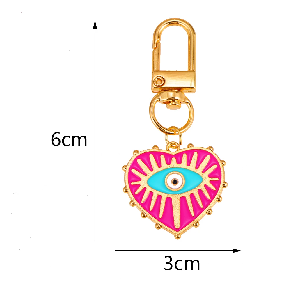 2Pcs Alloy Key Chains Rotationable Clasp Keyring Evil Blue Eye Love Heart Pendant Keychain Women Car Key Bag Decoration Accessor