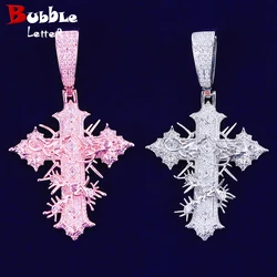 Bubble Letter Iced Out Rattan Cross for Men Prong Setting Real Gold Plated Hip Hop Jewelry