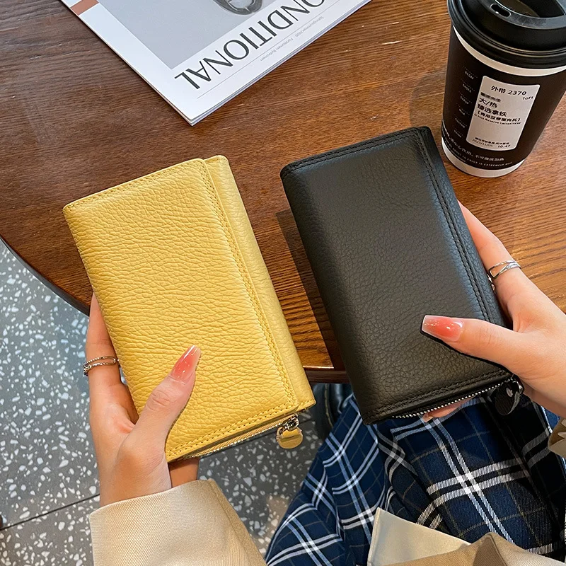 

Женский кошелек первого слоя из воловьей кожи, средний и длинный, тройной нишевый дизайн, кожаный клатч большой емкости