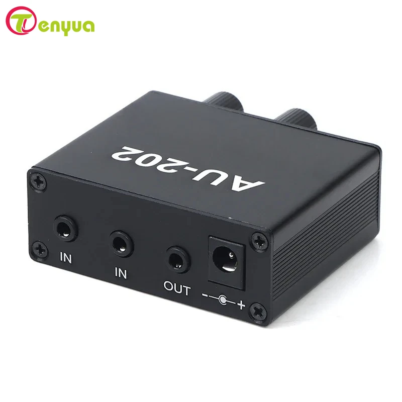 1PC Stereo Mixer Audio Distributor For Headphone External Power AMP Volume Independent Control DC5-19V 2 Inputs 2 Outputs AU 202