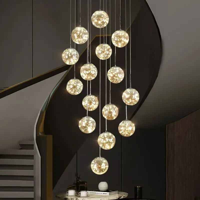 Mantianxing Stair Lamp Long Chandelier Rotating Duplex Building Modern Simple Light Luxury Villa Loft Apartment Living Room Chan