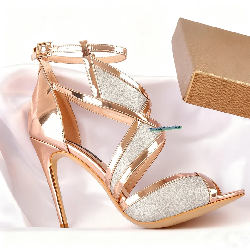 Sandały damskie luksusowe z ażurowym wzorem, szpilką, odkrytymi palcami, z paskiem na pięcie i klamrą, model 2025.