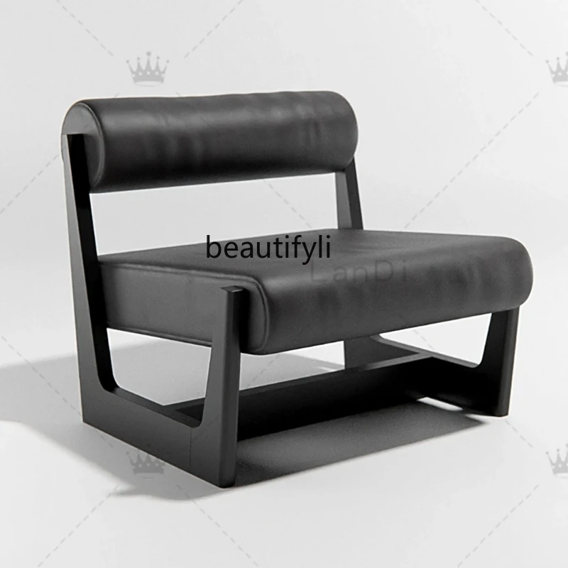 

Nordic single sofa modern simple living room solid wood leather balcony leisure chair