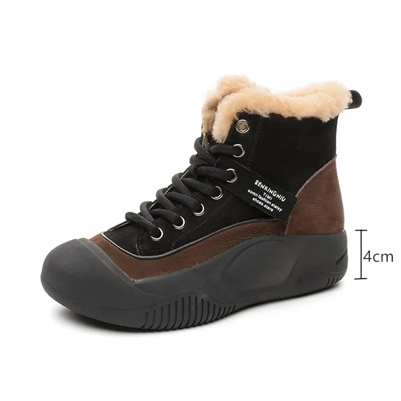 AIYUQI Women's Winter Boots 2024 New Genuine Leather Women's Sneakers Boots Fur Lace-Up Lamb Wool Snow Boots Women