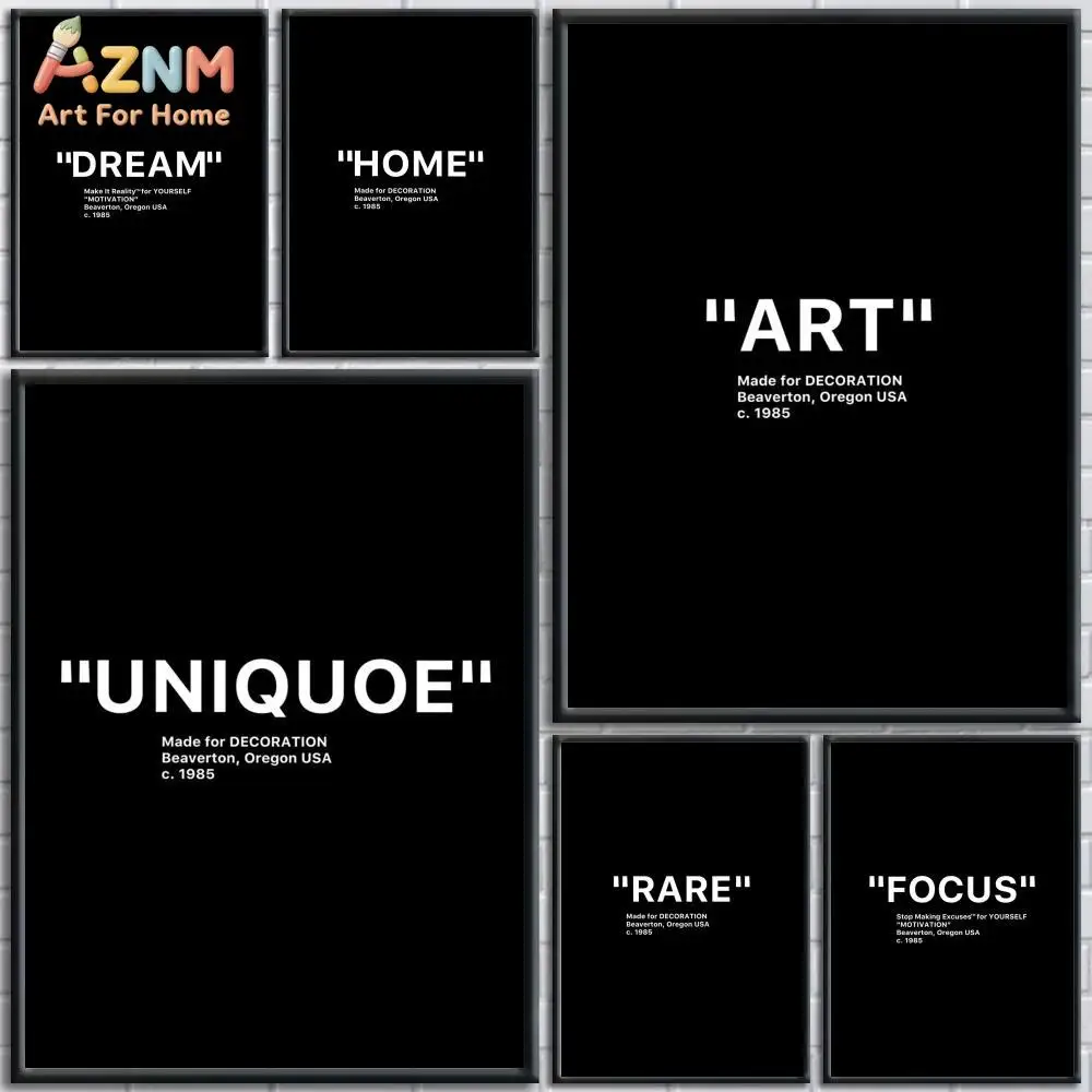 AZNM Minimalist Motivational Quote Canvas Wall Art, Black White Typography Unframed Posters for Office Living Room Decor