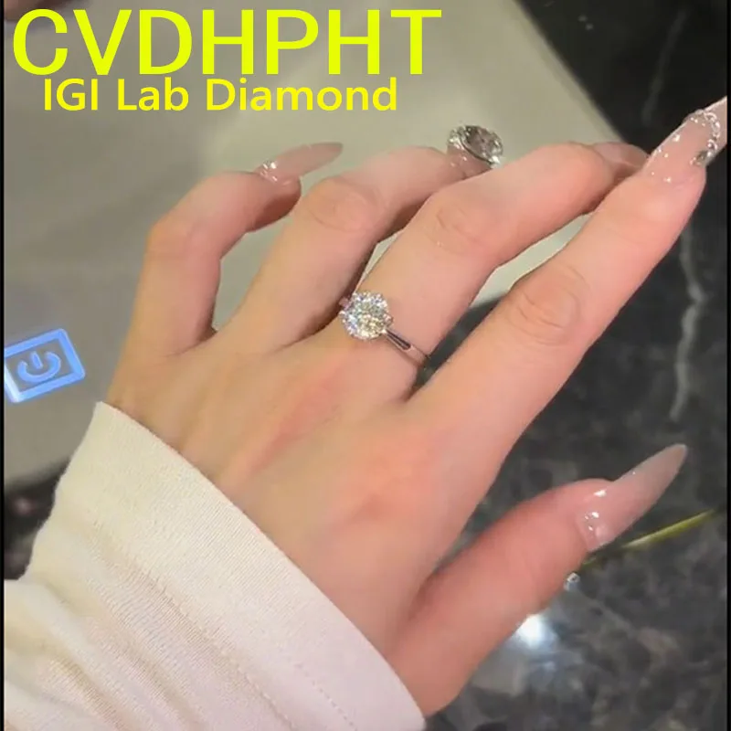 Popular Luxury Soild 18K White Gold RingIGI Lab Growing Diamond Ring Round D Color 1 2 3Ct wedding ring Factory sell ﻿