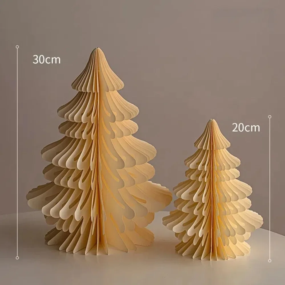 

2pcs New 20/30cm Christmas Tree Ornament 3D Paper Handmade Mini Folding Xmas Tree Desktop Decor Party Favers Honeycomb Ball
