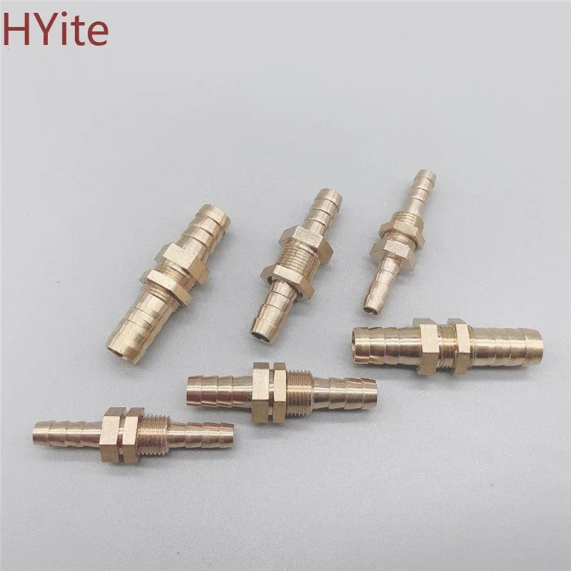 ID Pipe 6 8 10 12 14 16mm Hose Barb Bulkhead Brass Barbed Tube Pipe Fitting Coupler Connector Adapter For Fuel Gas Water Copper