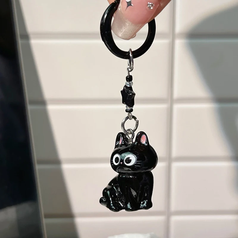 Schwarzer Katzen-Anhänger, süßer, großäugiger Katzen-Stern-Schlüsselanhänger, Cartoon-Freundin, kleines Geschenk, Taschenzubehör – Detail 6