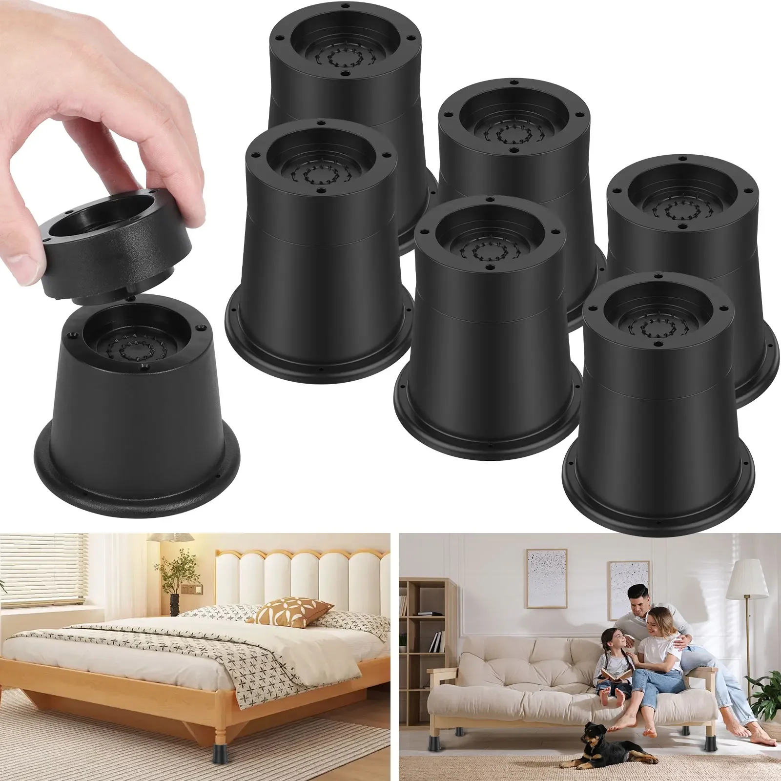 4/6Pcs Heavy Duty Furniture Risers Adjustable Bed Raising Desk Leg Chair Feet Lifts Non-Slip Extenders for Table Sofa