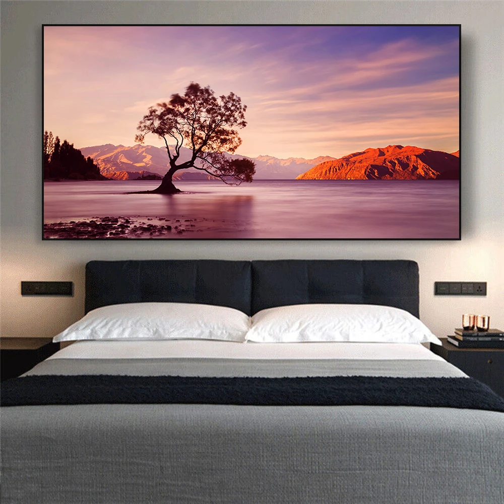 

Modern Colorful Landscape Poster New Zealand's Lake Wanaka Tree Canvas Prints Large Canvas Painting Home Living Room Decoration