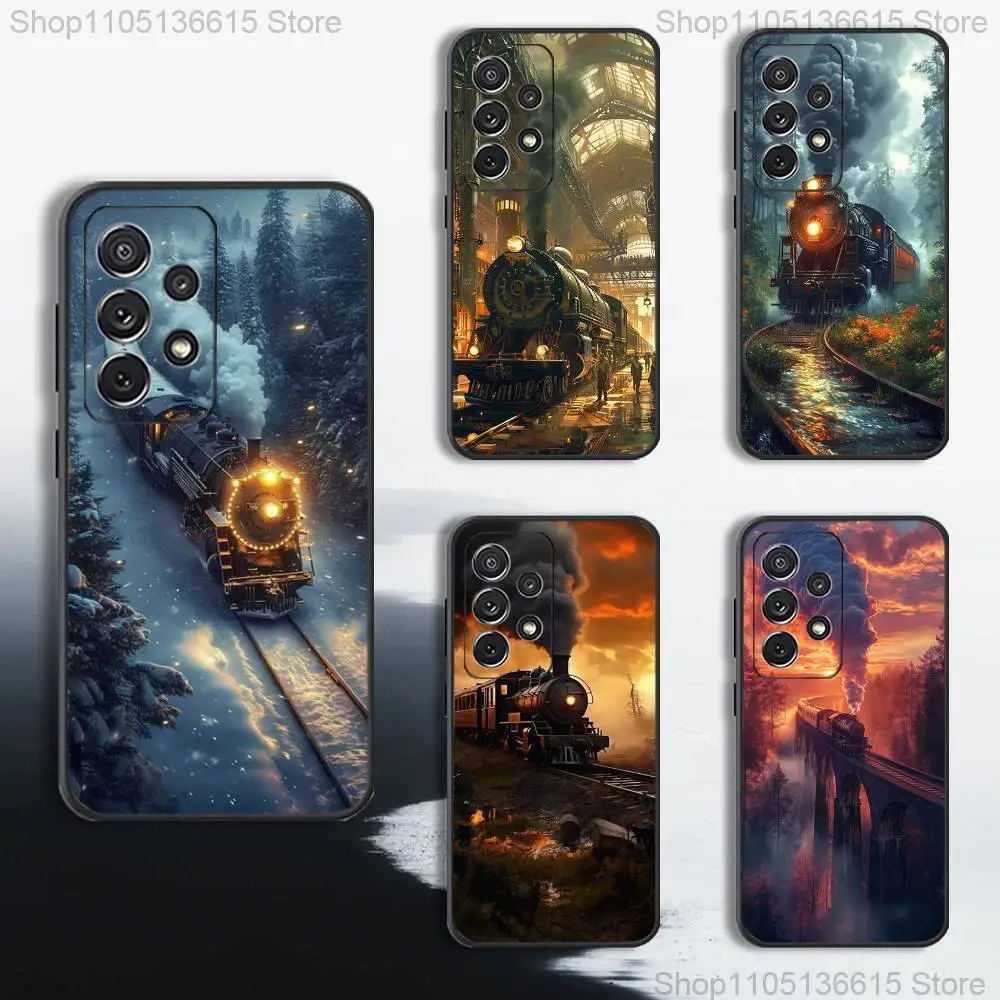 Funda de teléfono clásica Steam Train para Samsung S25,S24,S23,S22,S21,S20,S10,Ultra,Plus,Lite,FE, funda negra de silicona suave