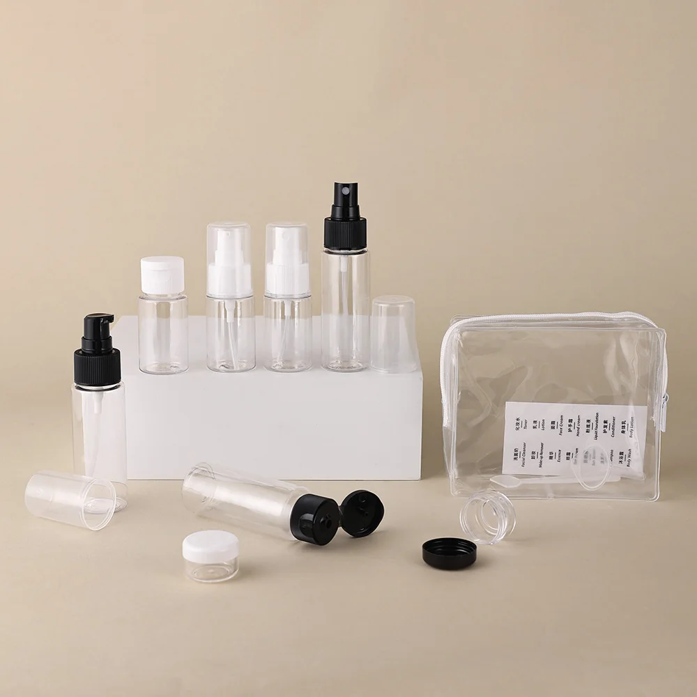 6/8 Pcs 50ml Travel Bottle Set Black/White Refillable Toiletry Kit with Spray Lotion Mini Jars Funnel Dropper Carry Case