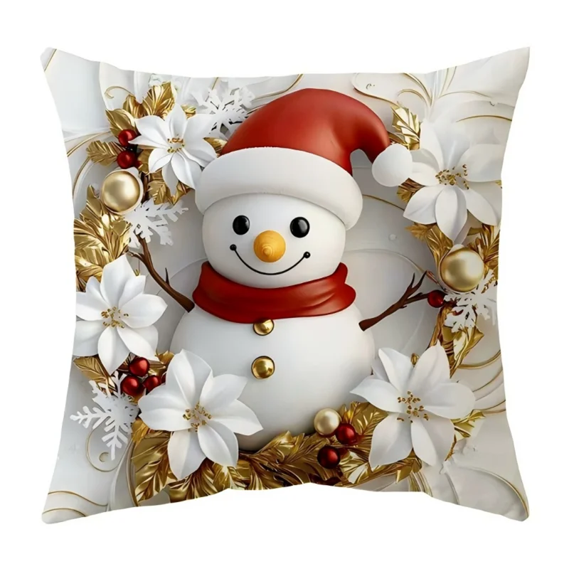 2D Christmas Pillow Cover Happy 2026 New Year Living Room Decorations Xmas Home Decor Christmas Characters Floral Pattern Pillow