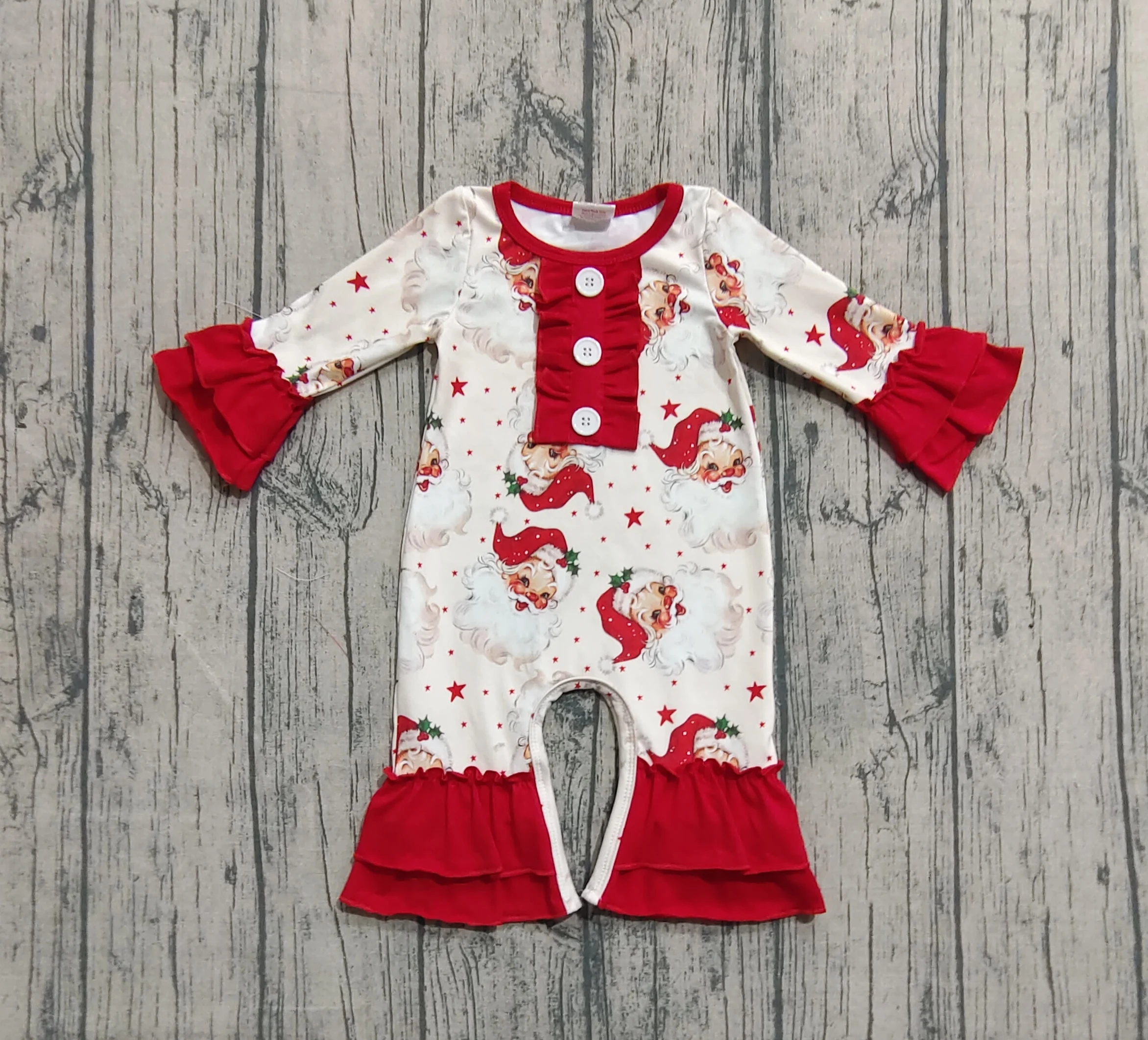 

7.11 LR2395 Kids Fall Clothes Long Sleeve Santa Print Toddler Girls Christmas Romper