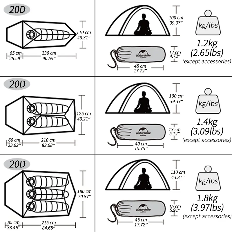 Naturehike Cloud Up Camping Tent Hiking Outdoor Portable Family Beach Shade Waterproof Camping 1 2 3 person Backpacking Tent