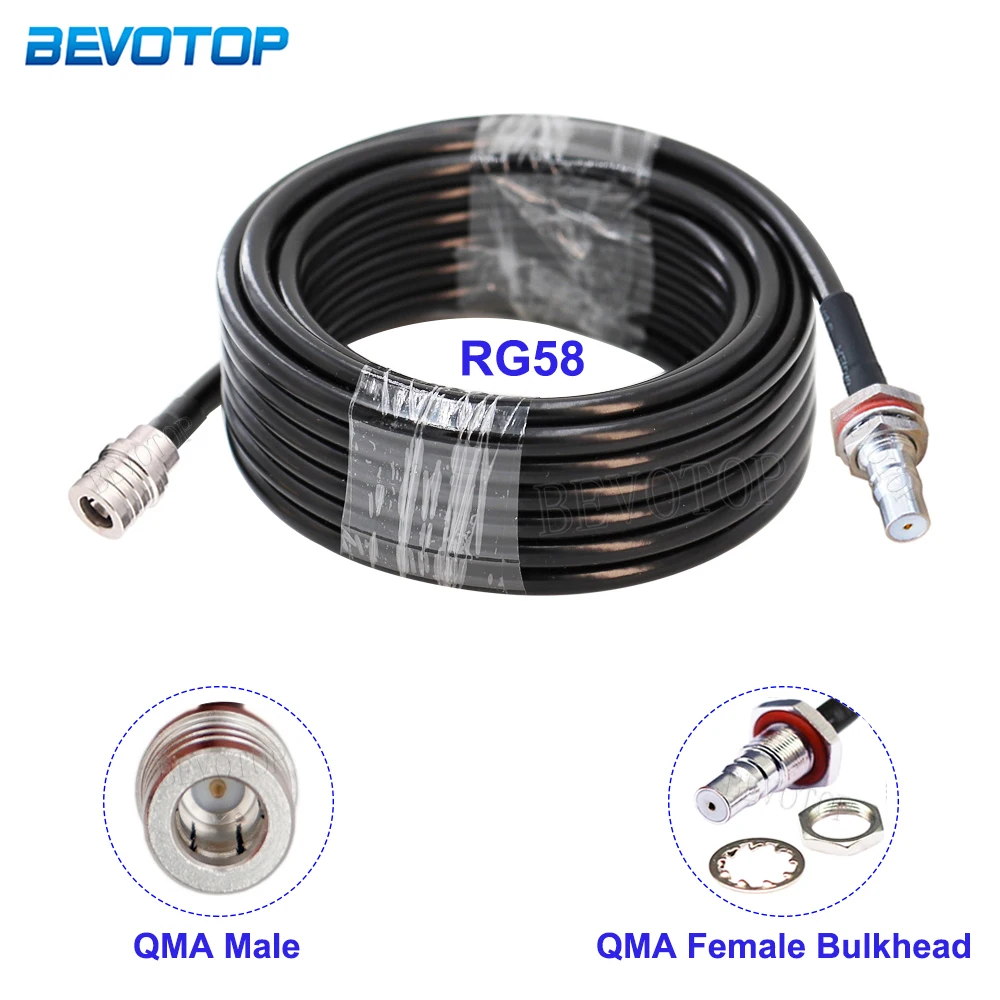 

RG58 Cable 50-3 QMA Male Plug to QMA Female Bulkhead Connector 50 Ohm Low Loss RG-58 RF Coaxial Cable Pigtail Jumper 10cm-30m