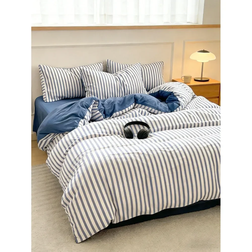 

Set, Simple Blue White Striped Korean Style Duvet Cover Set 1 Duvet Cover 2 Pillowcases, Comforter Pillow Inserts Not Included,
