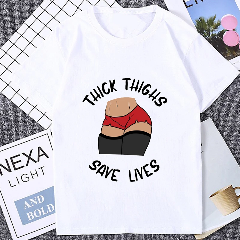 Thick Thighs Save Lives Funny Tshirt Hentai Anime Aesthetic T Shirt Harajuku Manga H Creativity Otaku Tshirt Babe Waifu Clothing