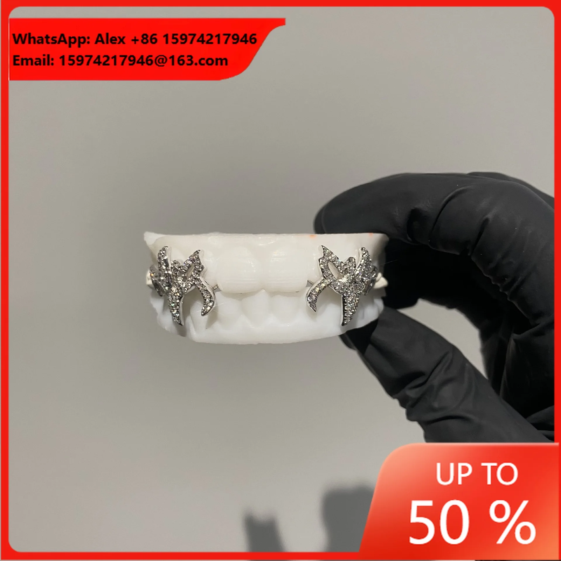 925 Silver Mozzarella Diamond Fangs Y2K Style Teeth Decoration Halloween Atmosphere Teeth Decoration