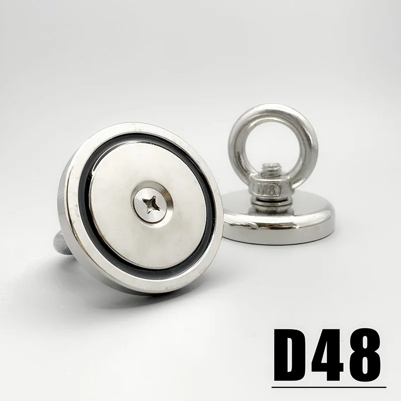 1-5pc Heavy Duty 48mm Neodymium Eyebolt Magnet High Pull Salvage Magnet with Stainless Steel Eye Ring for River Magnetic Fishing