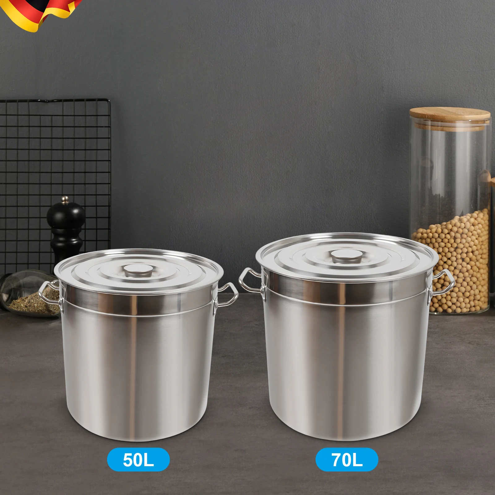 70L Stainless Steel Container with Lid Pail with Handle Lab Bucket Water Bucket Beverage Chiller Metal Bucket with Lid Durable