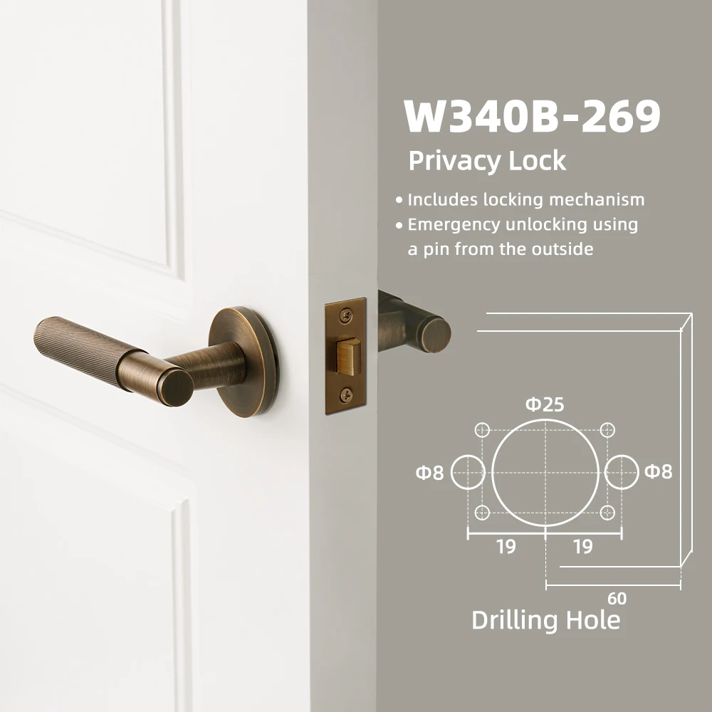 DOOROOM Nieuwe Messing Gekartelde Deurslot Handvat Set Privacy Dummy Zwart Goud Interieur Slaapkamer Badkamer Dubbele Houten Deurhendel Binnen
