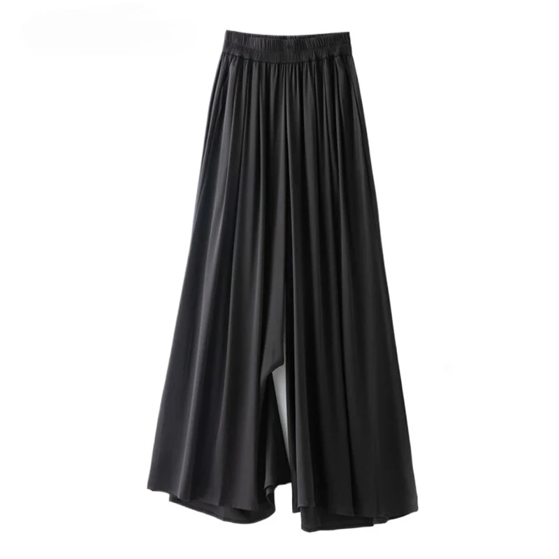 Women's Fashion Clothing 95% Natural Mulberry Silk Elastic Double Qiao Satin Elastic Waist Loose Black Versatile Wide Leg Pants