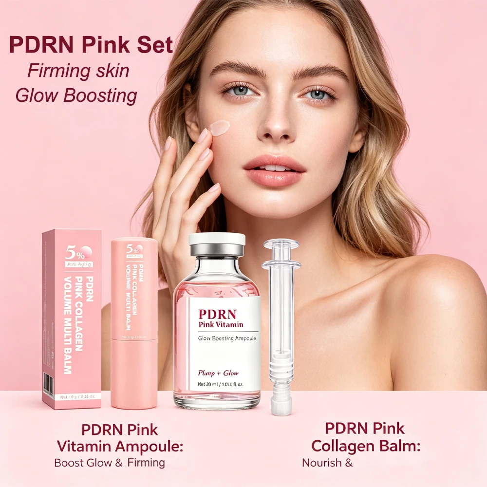 PDRN Brightening Set, Pink Collagen Volume Multi Balm+Pink Vitamin Glow Boosting Ampoule, Enhance Skin Elasticity, Firming Care