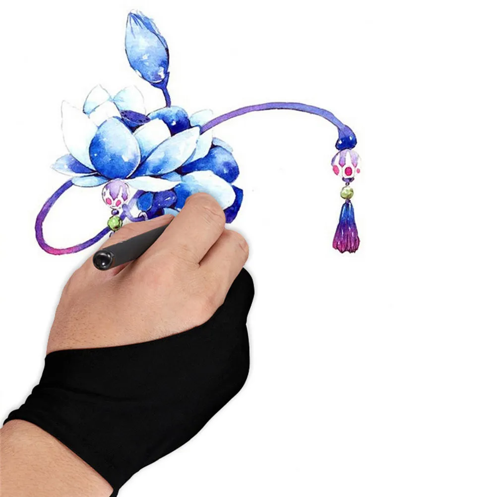 

4Pcs Spandex Two Finger Drawing Glove Artist Anti-Fouling Sketch Painting Glove Size M Black Spandex Two Finger Gloves
