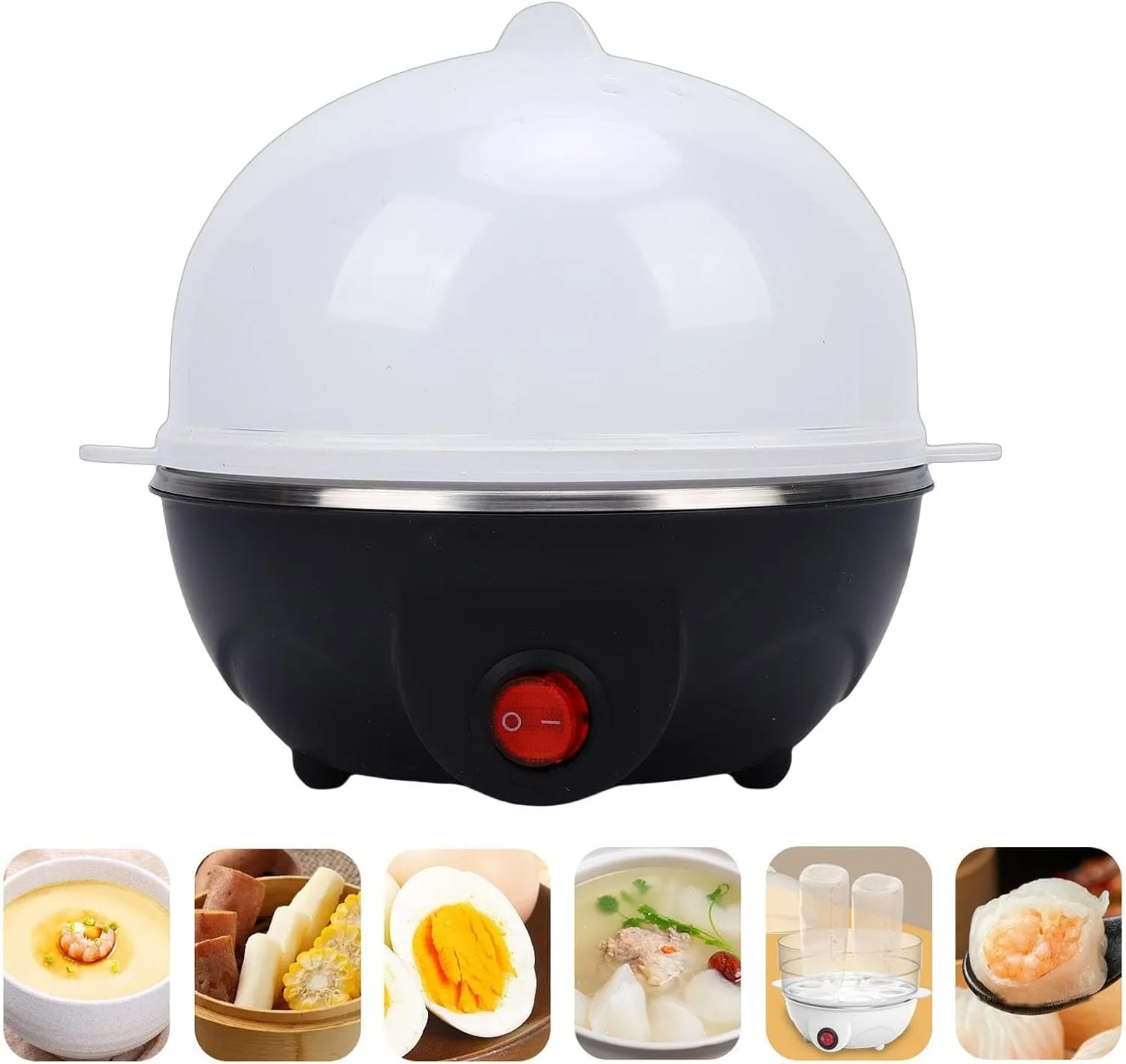 Electric Egg Cooker, 7 Egg Capacity Rapid Boiler, Stainless Steel Heating Plate Automatic Shut Off Cooker, Ideal for Hard, Soft, Medium Boiled Eggs, Steamer & Omelet Maker