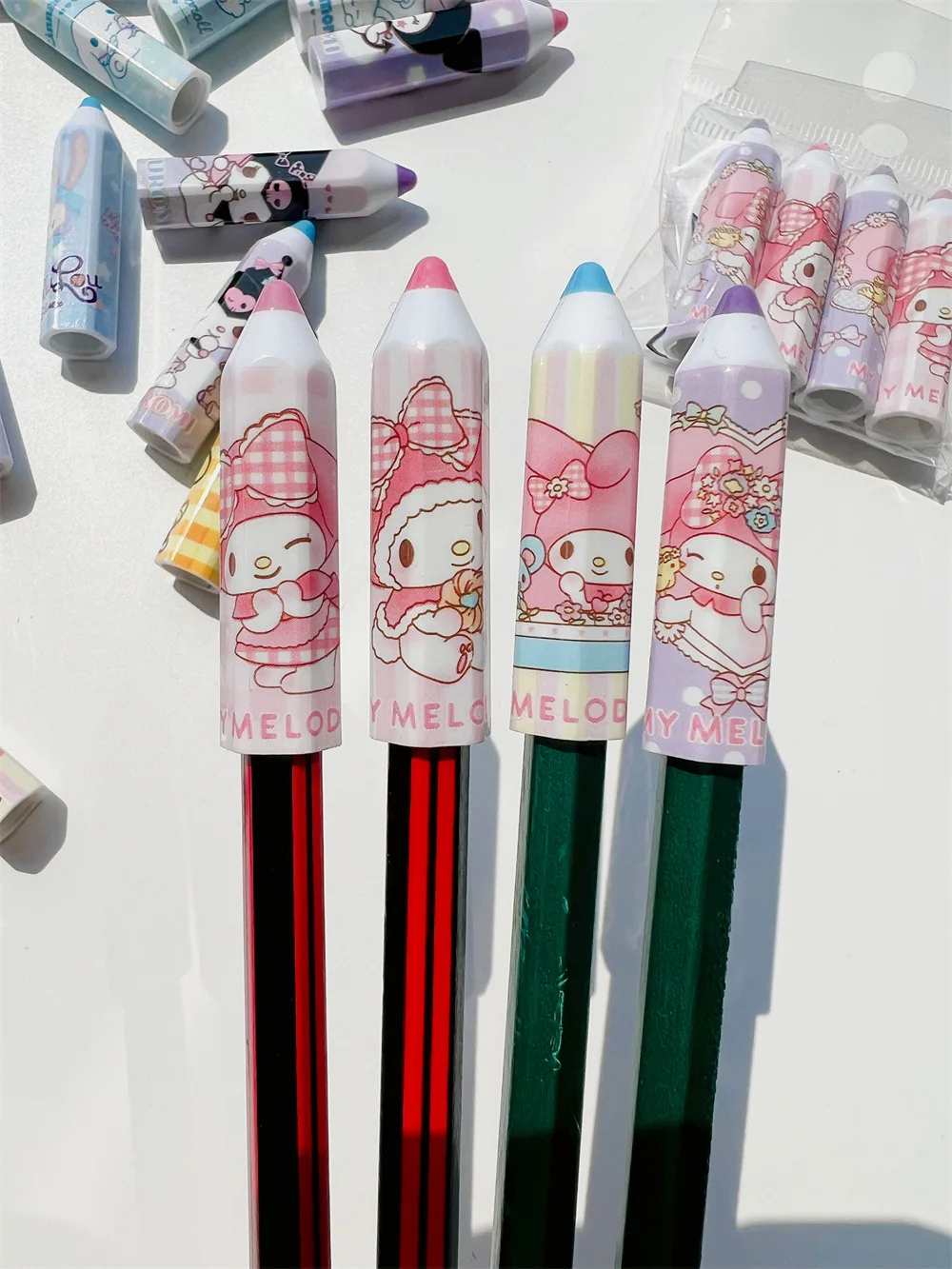 4pcs Pencil Cap Protector Elementary Cinnamoroll Pochacco Student Pen Cap Extender Simple Anti-Poke Pencil Cover Pencil Grip