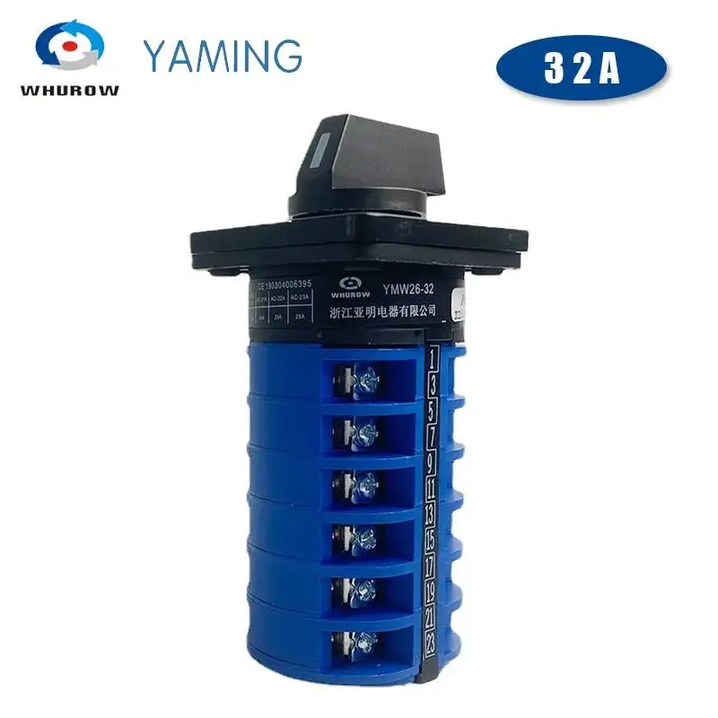 LW26-32 Electric 3 Positions Silver Contact 32A 660V 6 Poles Control Rotary Changeover Cam Switch YMW26-32/6