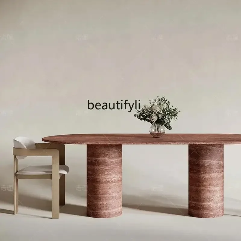 Y183FF cqyNatural travertine dining table medium antique square dining table modern simple Italian minimalist light luxury wabi