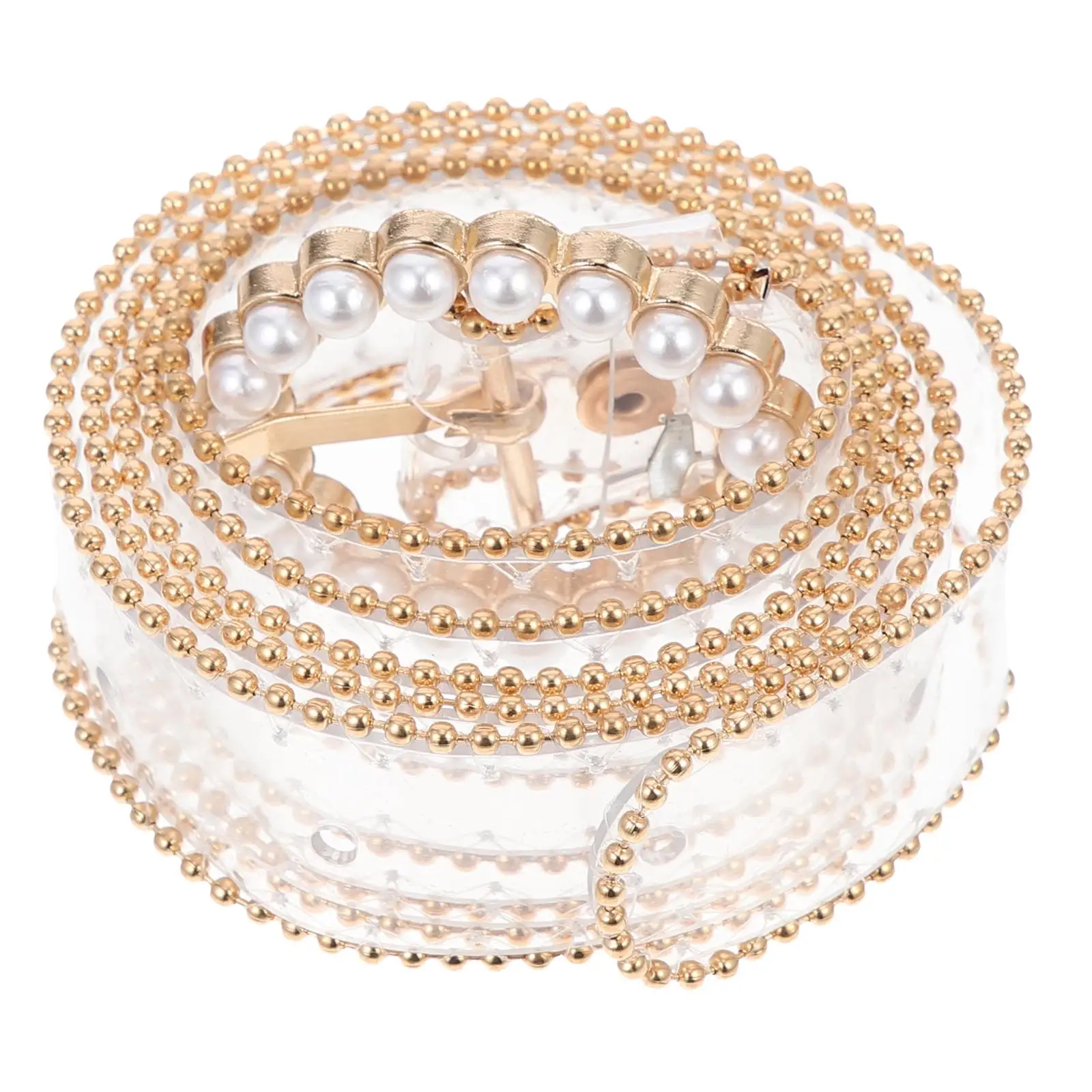 

Pearl Diamond Transparent PVC Alloy Waist Belt Imitation Pearl Lightweight Comfort Women Dress Accessories Fashion