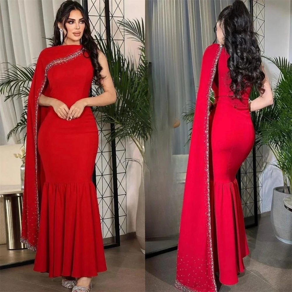 

Retro One-shoulder Sheath Cocktail Sequin Draped Satin Occasion Evening Gown فساتين سهره vestidos שמלות נשף