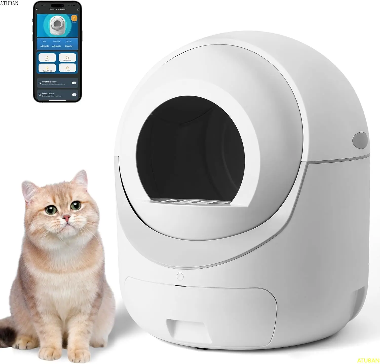 Self Cleaning Litter Box-Automatic Cat Litter Box Self Cleaning for Multiple Cats,Anti-Pinch/Odor-Removal Design,All Litter Use