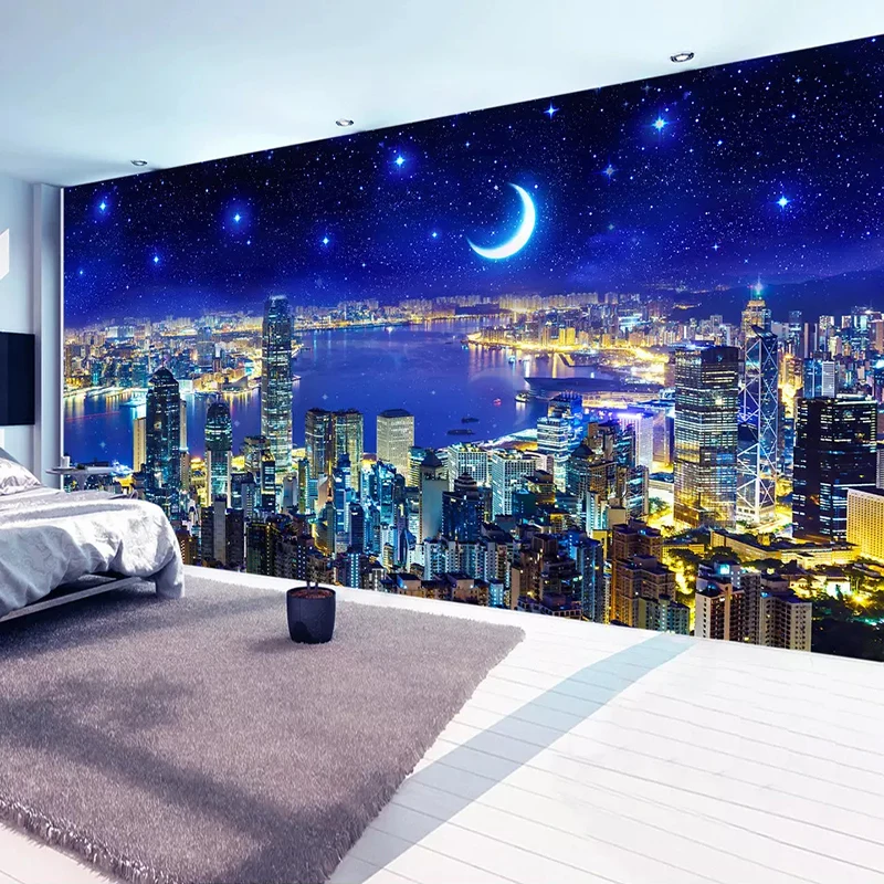 Custom Any Size 3D Wall Mural Paintings City Building Night View 3D Photo Wallpaper Living Room Bedroom Study Room Wall Decor