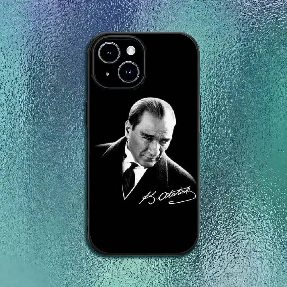 M-Mustafa Kemal A-Ataturk حافظة هاتف مميزة لهاتف آيفون 11 12 13 14 15 16Pro Max Plus غلاف ناعم أسود كلاسيكي